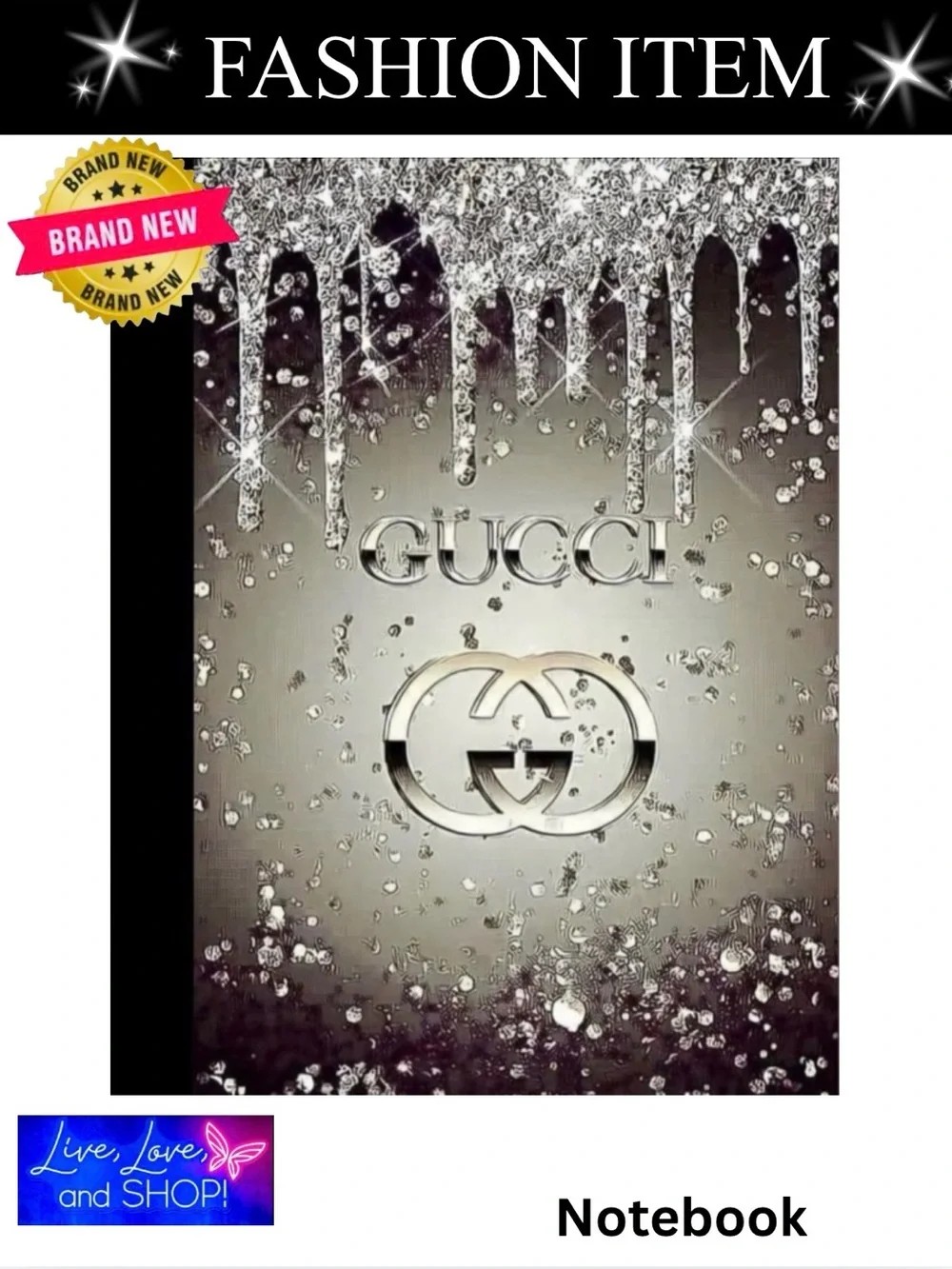 NOTEBOOK: Silver & Crystal Icicles w/Silver Ombré Logo, NWOT